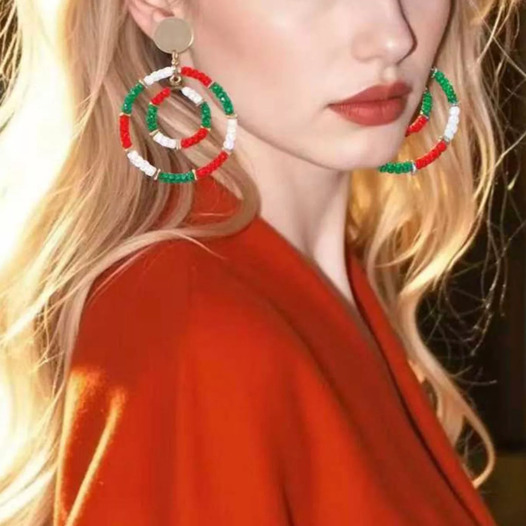 Christmas Beaded Hoop Earrings - n/a at Dealshubindia