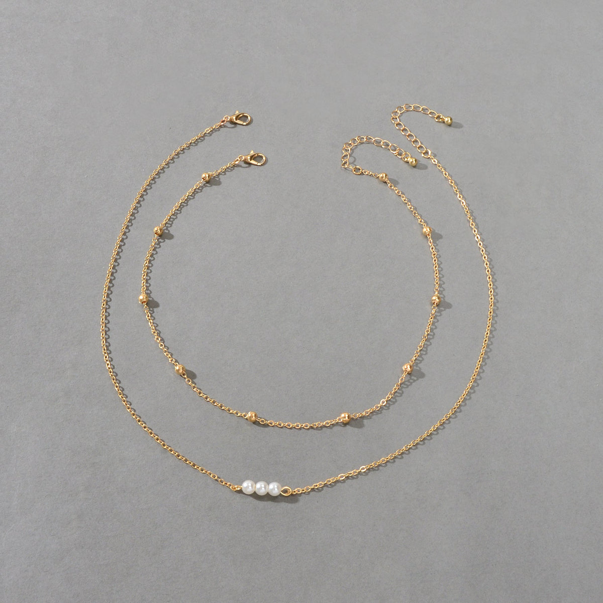 2pcs Female Jewellery Gold Silver Chain Beads Pearl Necklace Fashion Accessories