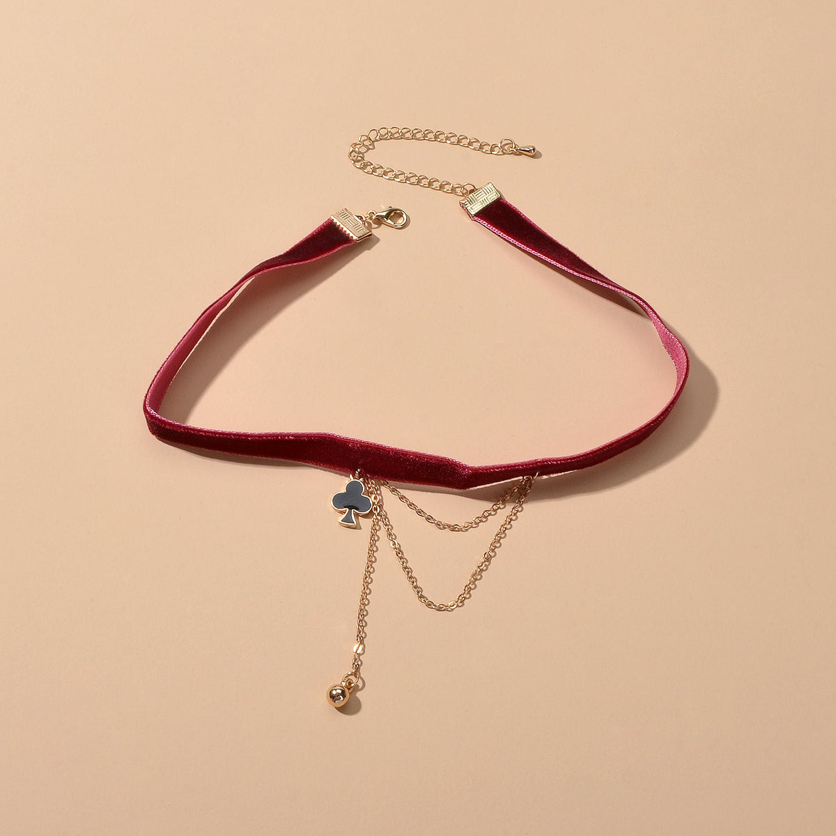 Retro Winered Poker Charm Gold Chain Velvet Tattoo Choker Short Necklace Collar