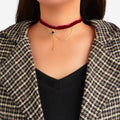 Retro Winered Poker Charm Gold Chain Velvet Tattoo Choker Short Necklace Collar