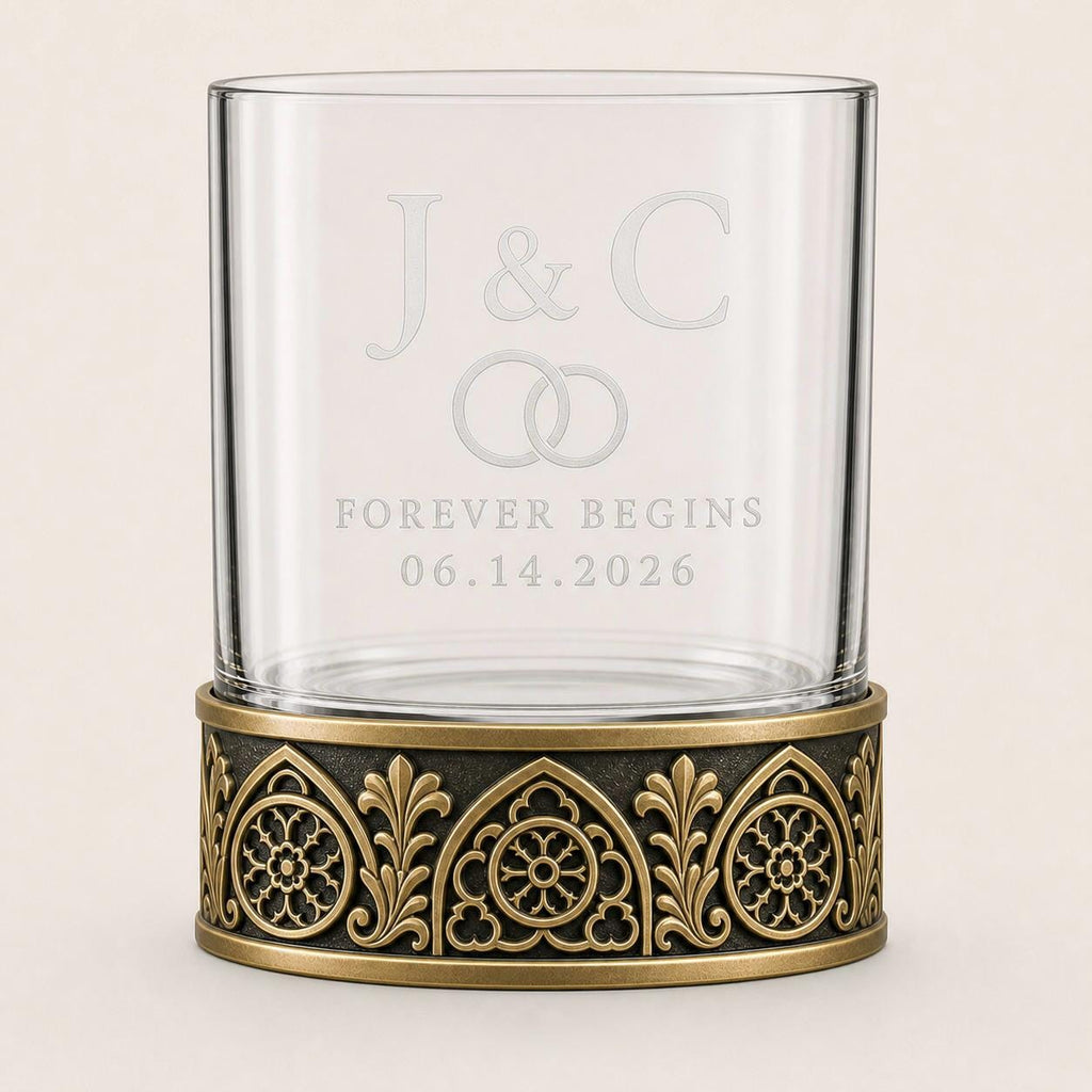 Personalised Laser Etched Brass Base Whiskey Glass | Custom Text/Name Glasses | Anniversary Souvenir