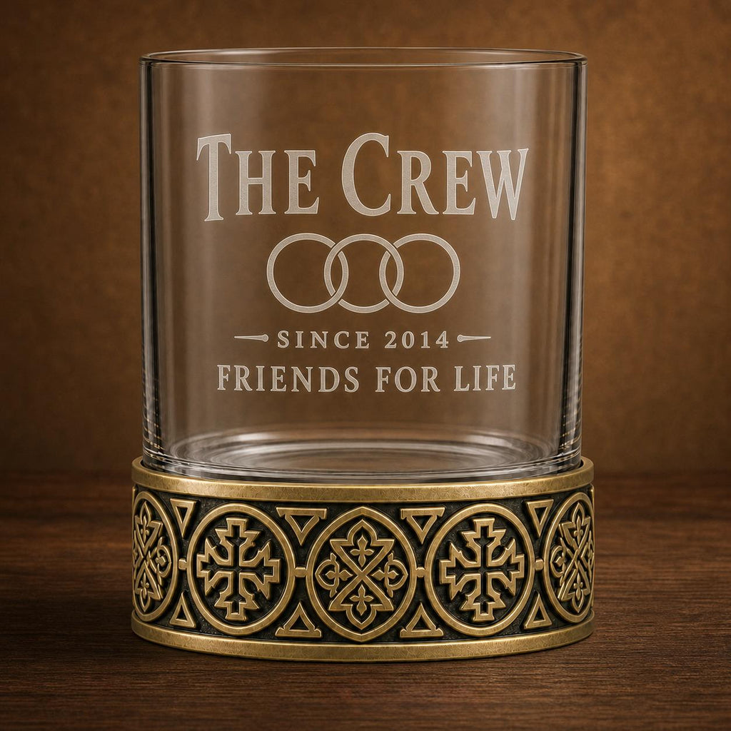 Personalised Laser Etched Brass Base Whiskey Glass | Custom Text/Name Glasses | Wedding/Birthday Gifts