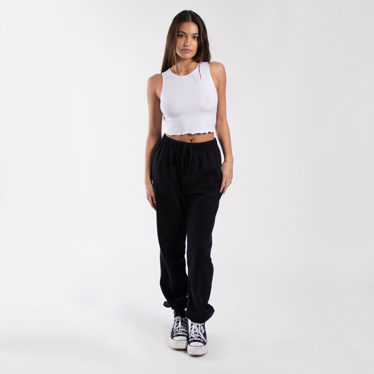 0892 - Women's Cropped Lettuce Trim Muscle Tank