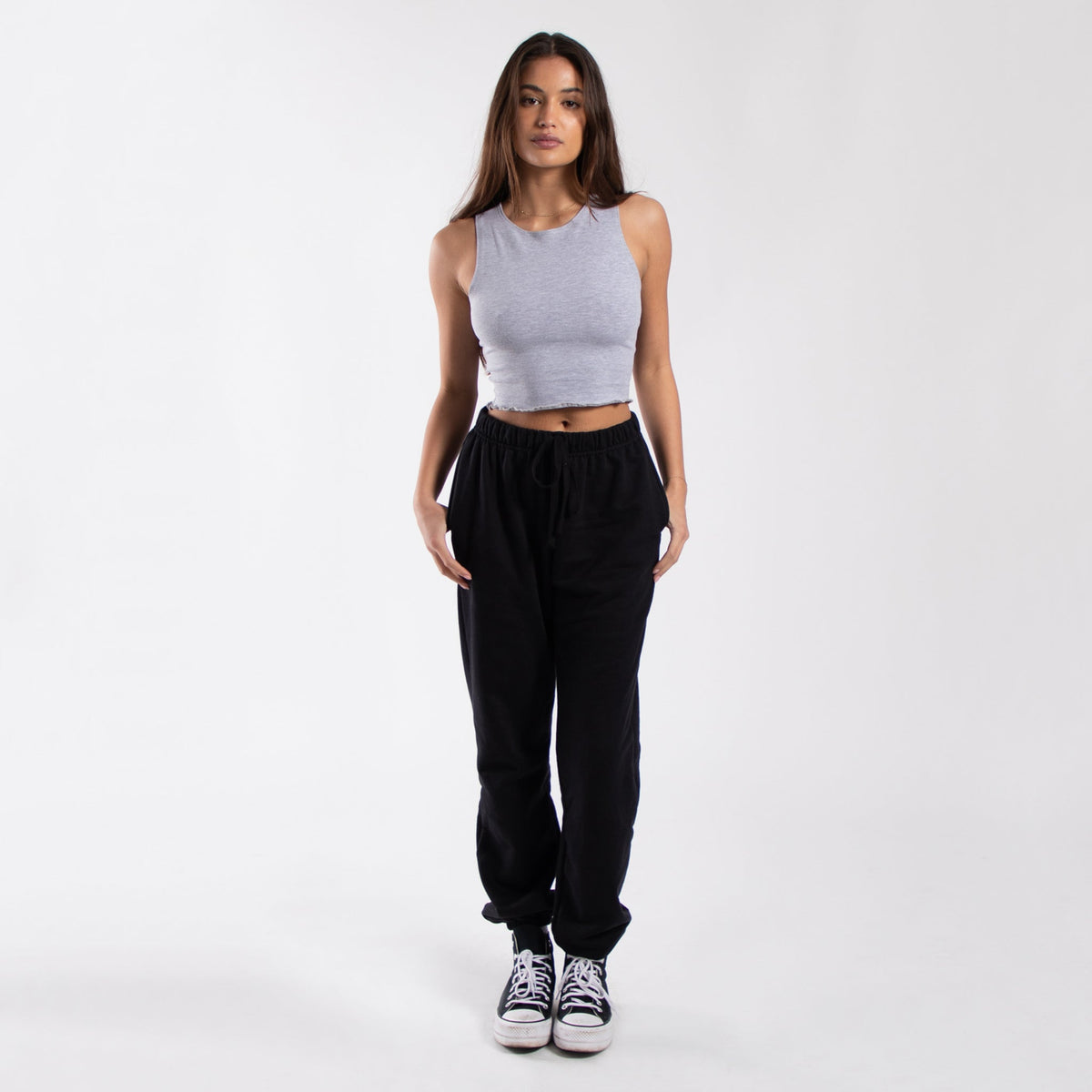 0892 - Women's Cropped Lettuce Trim Muscle Tank