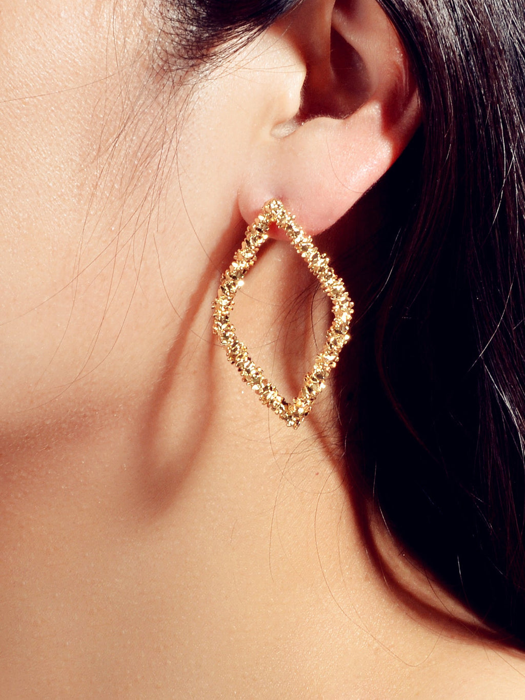 Trendy Gold Plated Rhombus Geometric Pierced Stud Earrings for Women Girls Gift