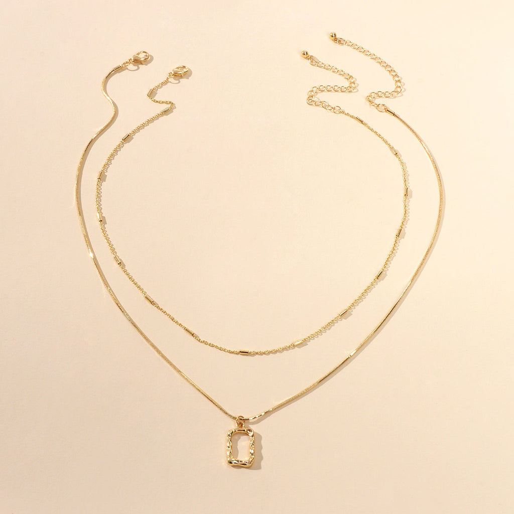 2 pcs Minimalist Gold Silver Chain Square Pendant Necklace Party Decoration Gift