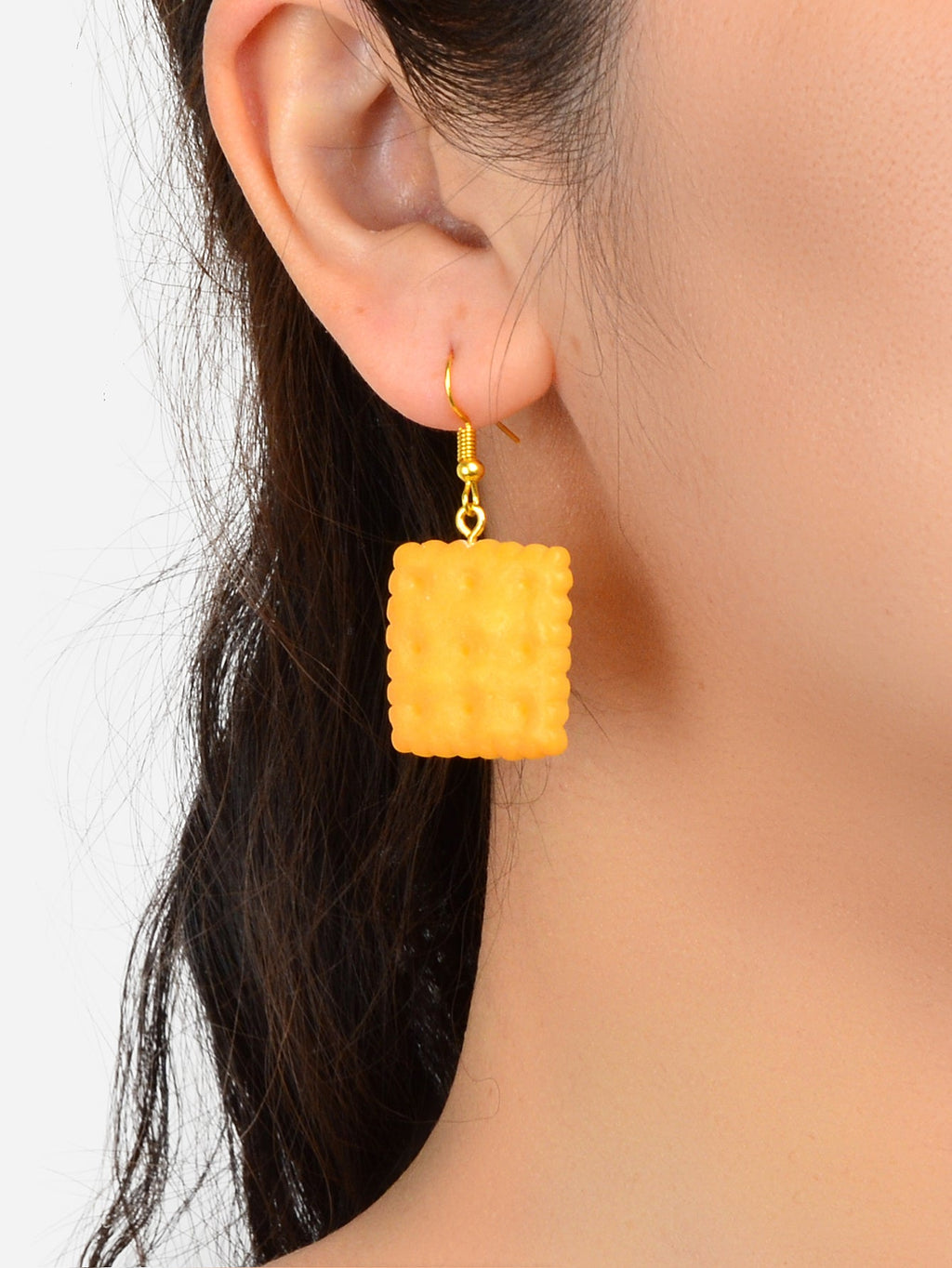 Orange Resin Biscuit Dangle Hook Bikkie Earrings Girl Cute Funny Food Jewellery