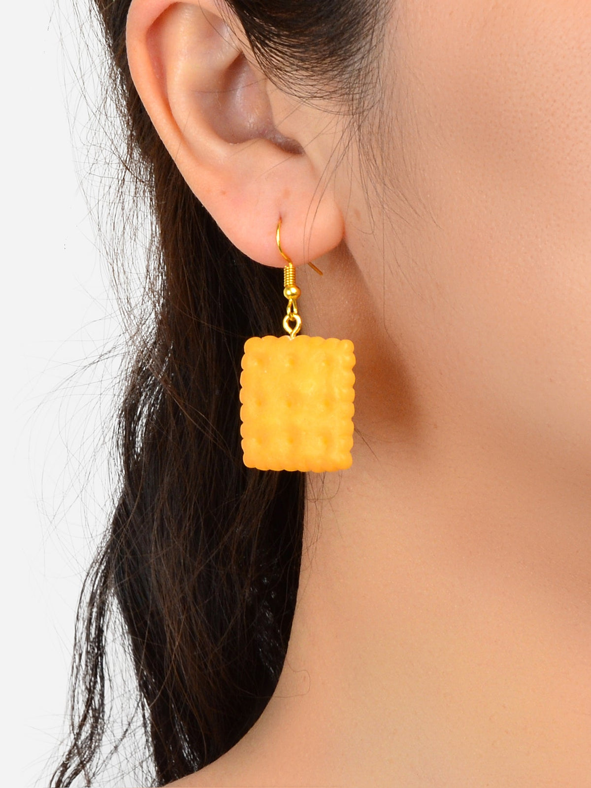 Orange Resin Biscuit Dangle Hook Bikkie Earrings Girl Cute Funny Food Jewellery
