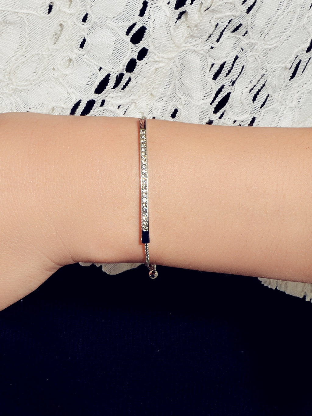 Ladies Jewellery Rhinestone Gold Silver Chain Strip Charm Adjustable Bracelet