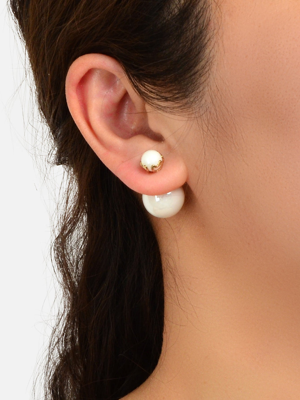 Elegant Jewellery White Beaded Double Ball Ear Jacket Front Back Stud Earrings