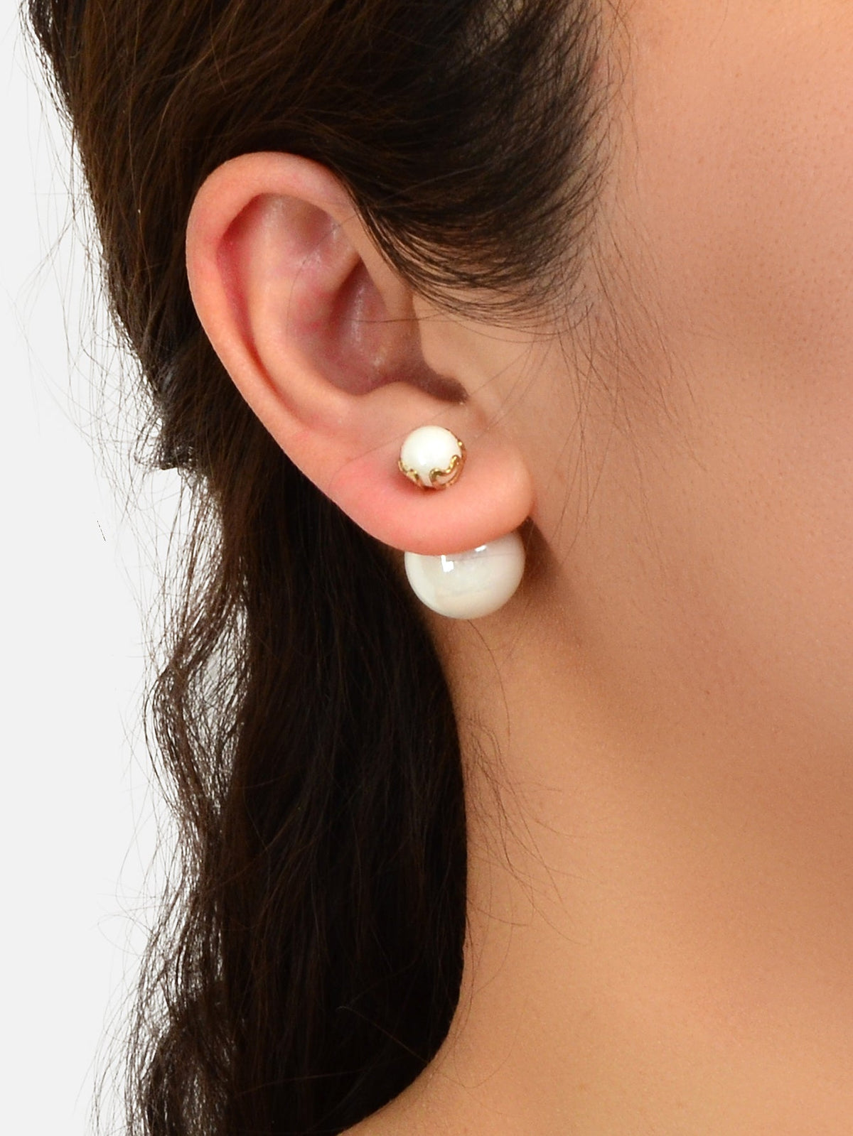 Elegant Jewellery White Beaded Double Ball Ear Jacket Front Back Stud Earrings
