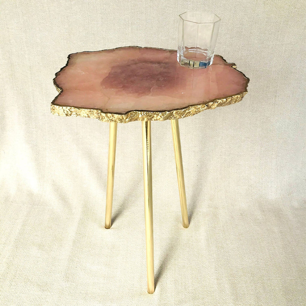 Small Rose Quartz Side Table, 11" x 7" Organic Edge