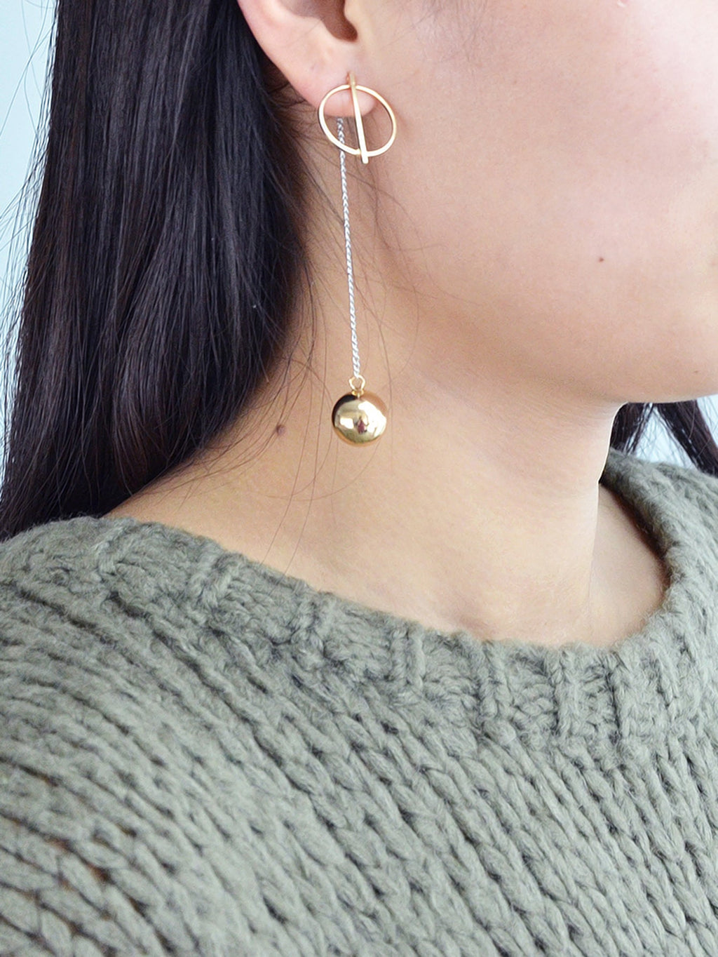 Long Silver Chain Gold Circle Ball Charm Earrings Ear Jacket Party Decoration