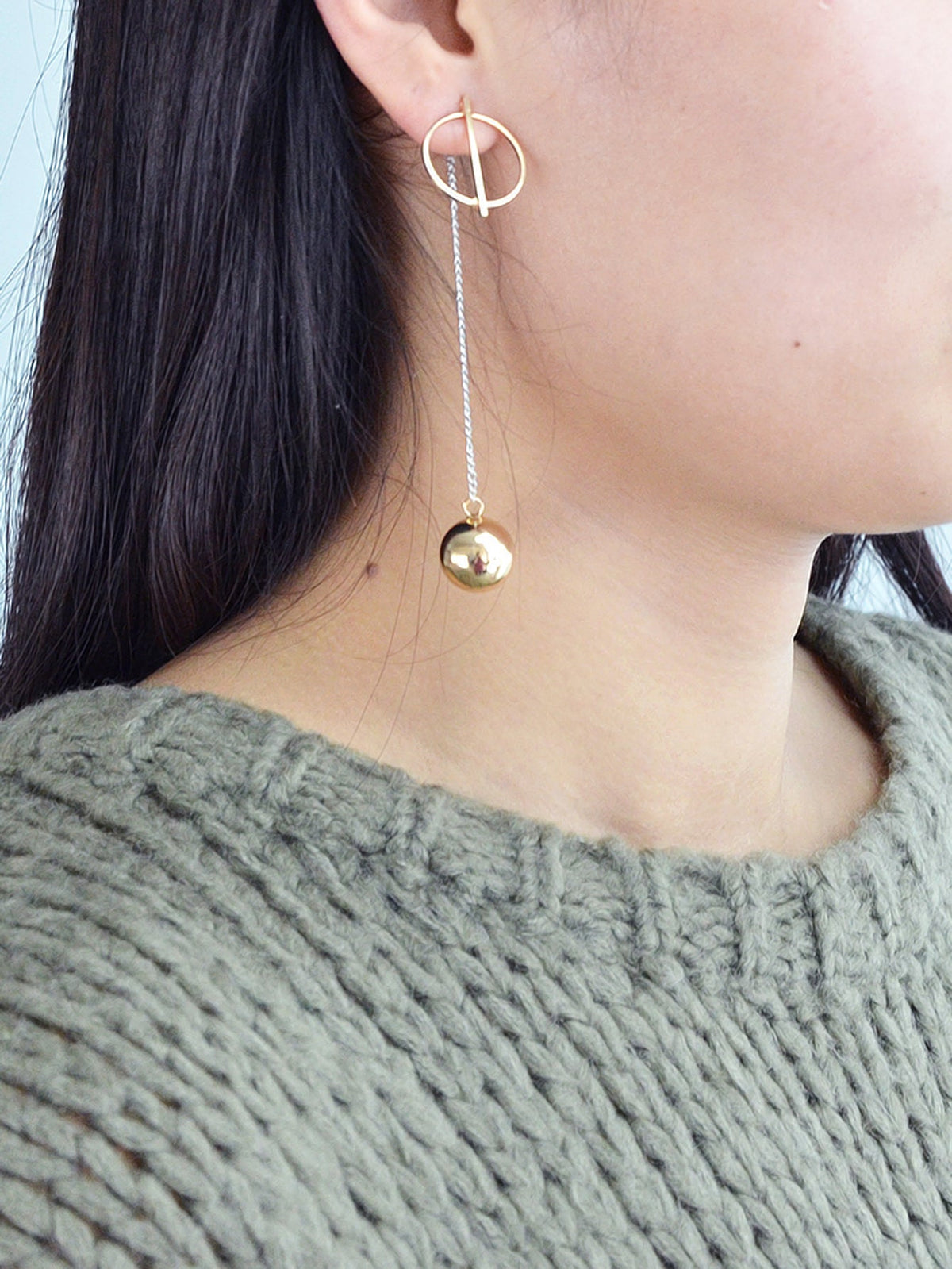 Long Silver Chain Gold Circle Ball Charm Earrings Ear Jacket Party Decoration