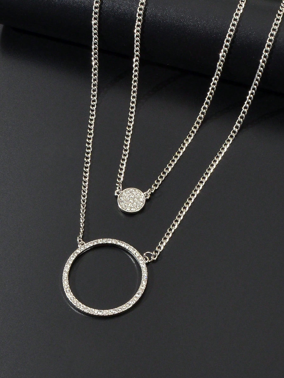 Silver Double-Layered Large Circle Pendant Necklace - Stylish Statement Jewelry