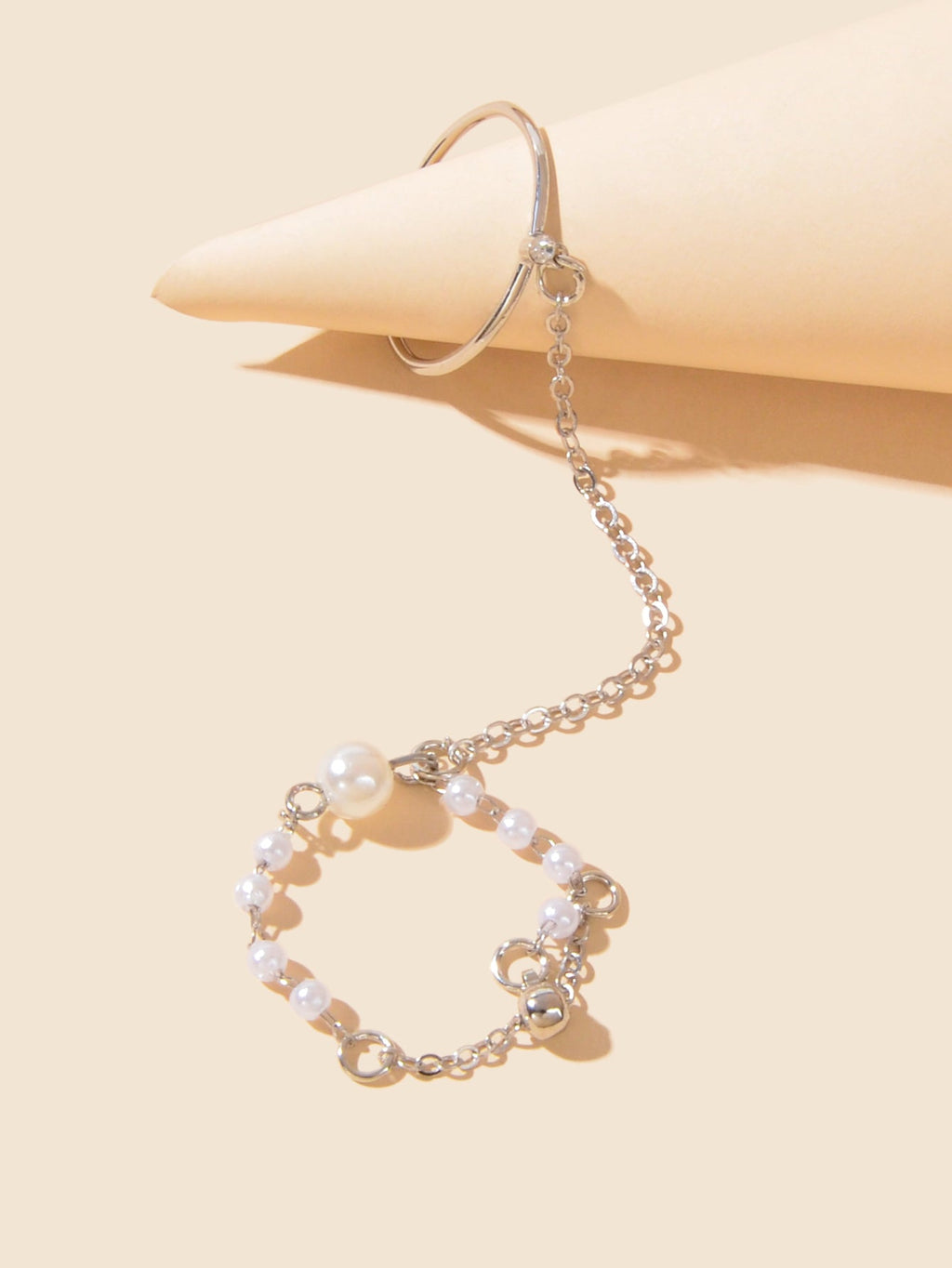 Pearl Punk Stackable Knuckle Chain Tassel Double Finger Midi Rings