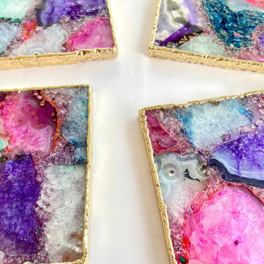 Multicolored Agate Square Coasters – Set of 4