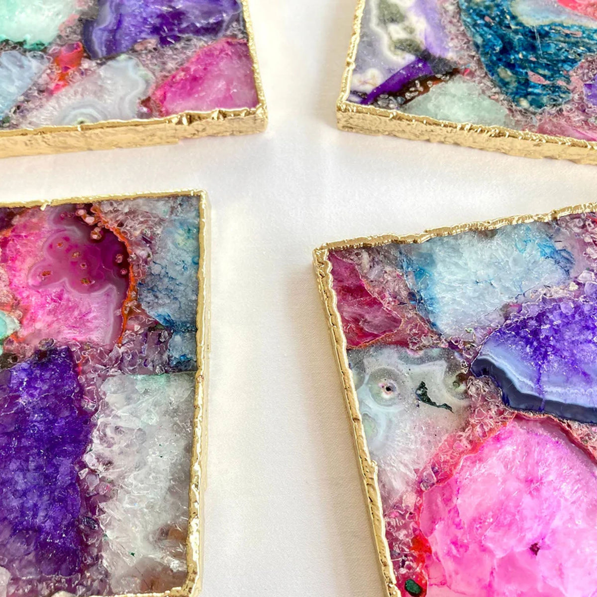 Multicolored Agate Square Coasters – Set of 4
