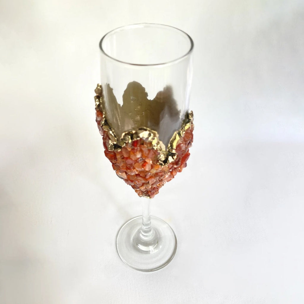 Crystal Champagne Glasses with Red Agate – Set of 1 or 2, 7 oz