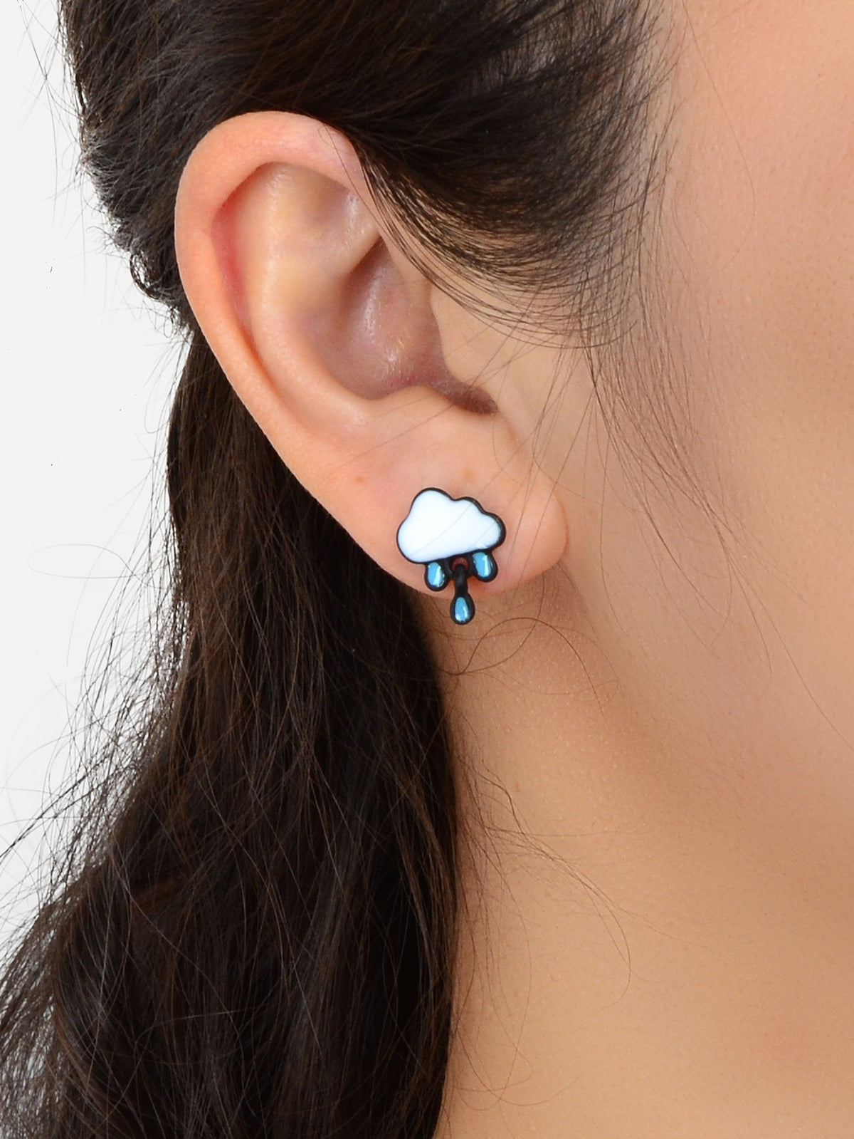 Enamel Alloy Cute White Cloud Blue Raindrop Stud Earrings Cartoon Jewellery Gift