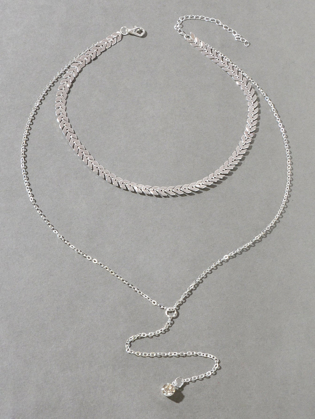 Double layer Chain Dangling Rhinestone Pendant Lariat Necklace Female Jewellery