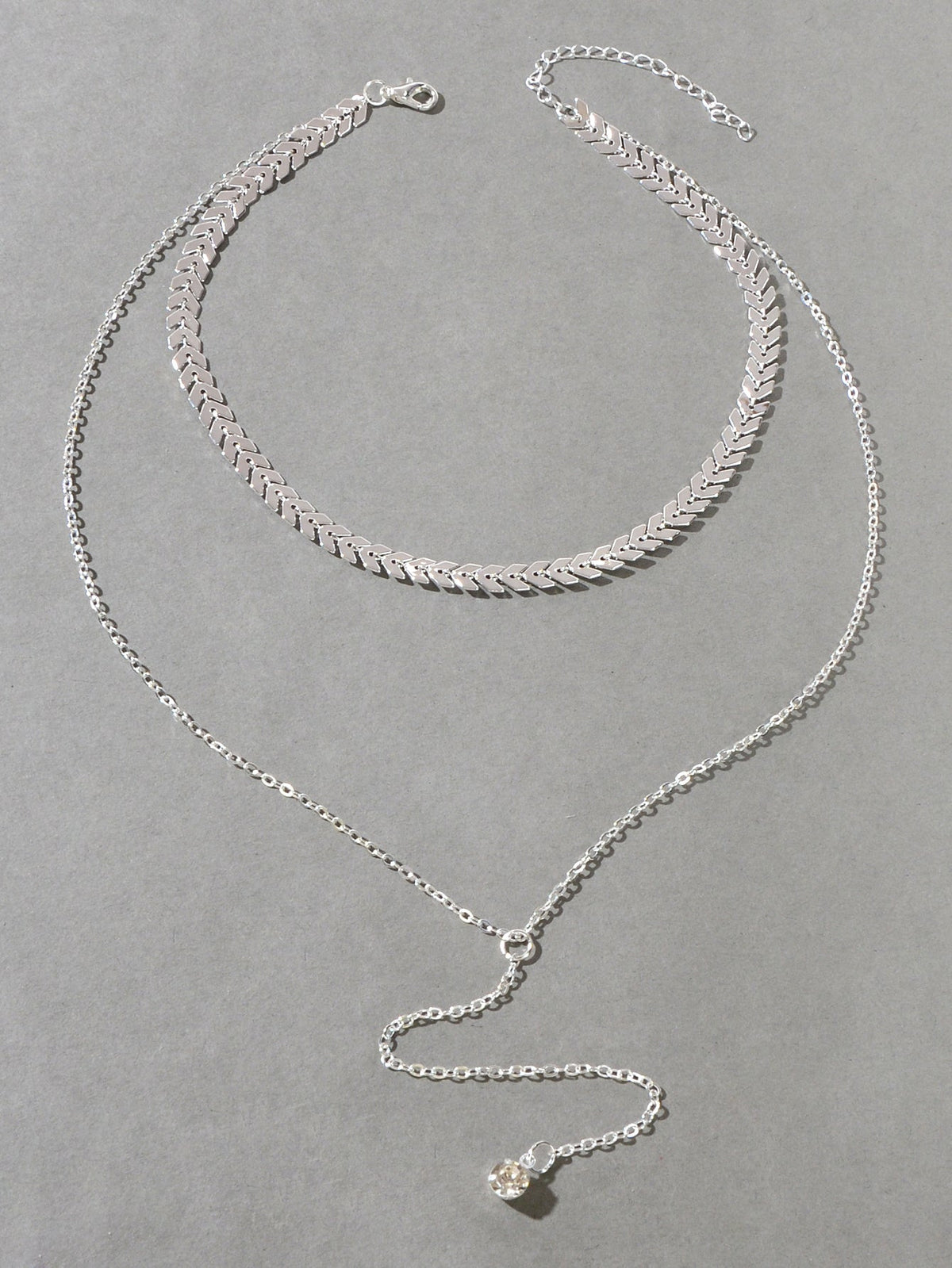 Double layer Chain Dangling Rhinestone Pendant Lariat Necklace Female Jewellery