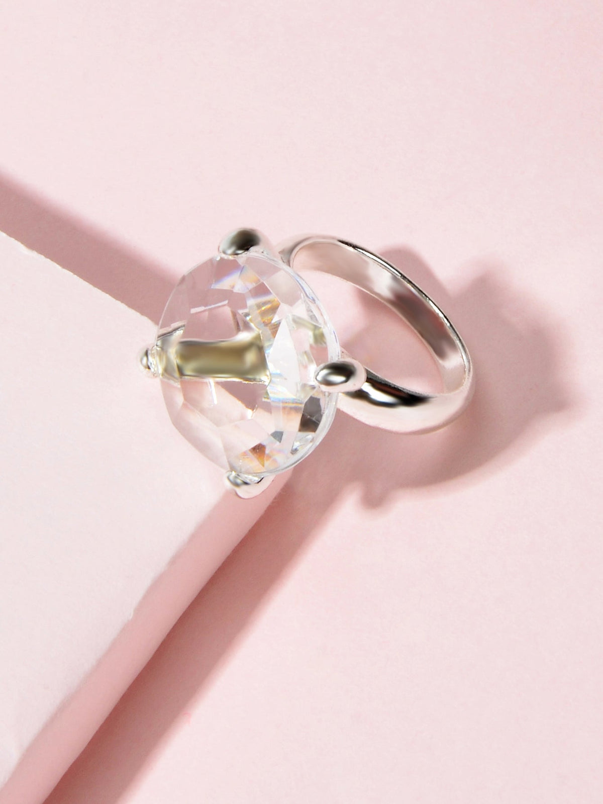 Perfect Engagement Gift Big Transparent Simulated Crystal Finger Ring Women Band - Rings at Dealshubindia
