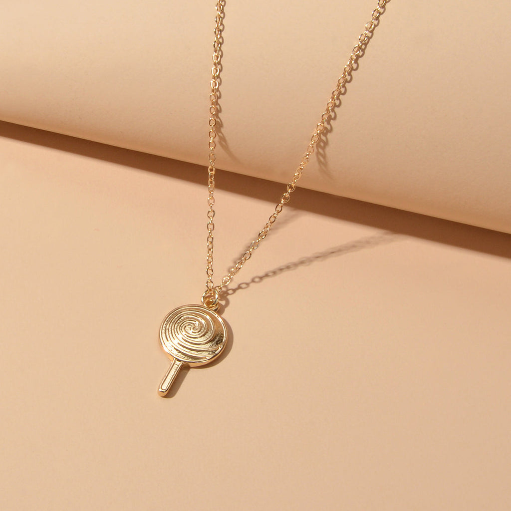 Cute Trendy Jewellery Gold Metal Finish Candy Lollies Lollipop Pendant Necklace