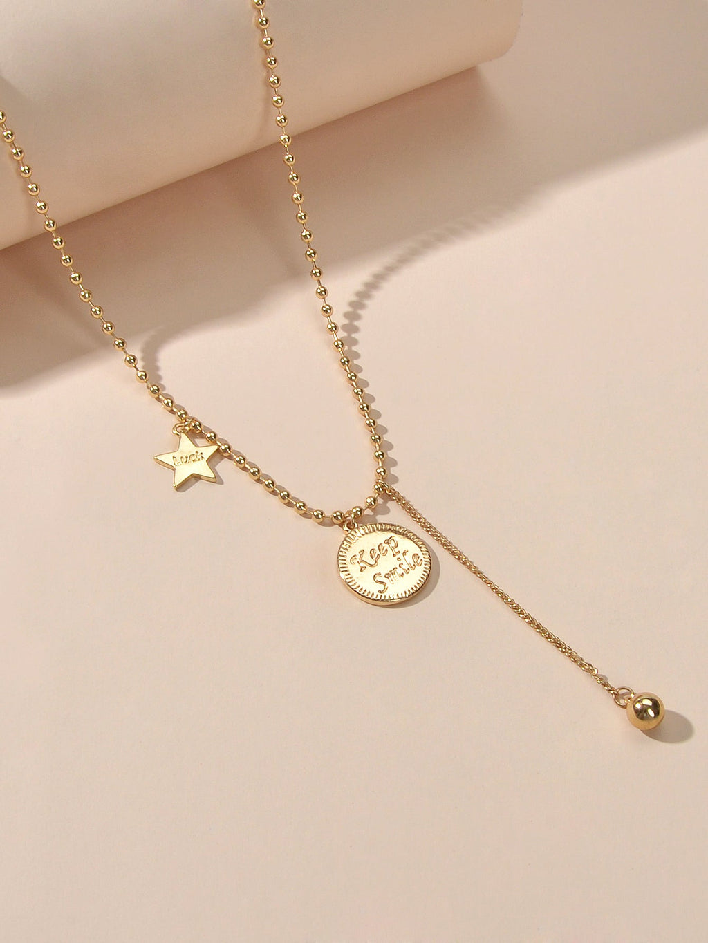 Dainty Party Jewellery Gold Popcorn Chain Luck Letter Star Round Charm Necklace