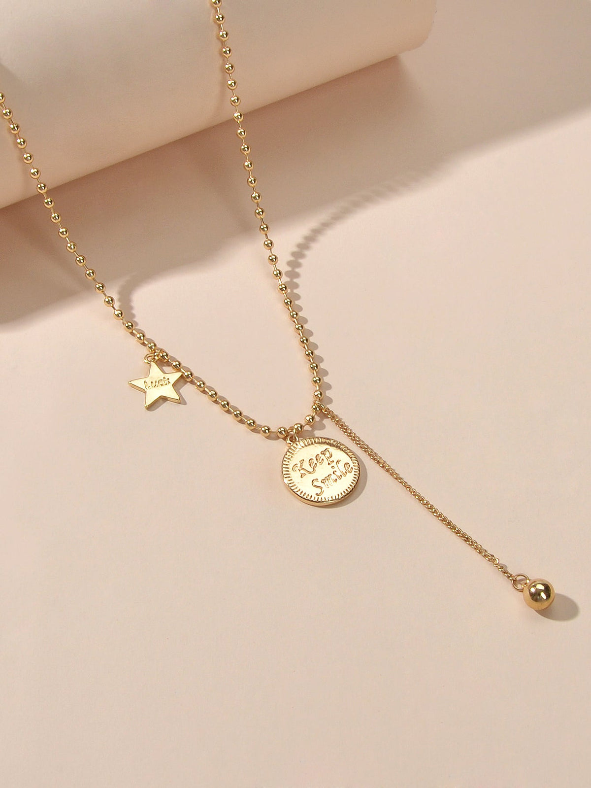 Dainty Party Jewellery Gold Popcorn Chain Luck Letter Star Round Charm Necklace