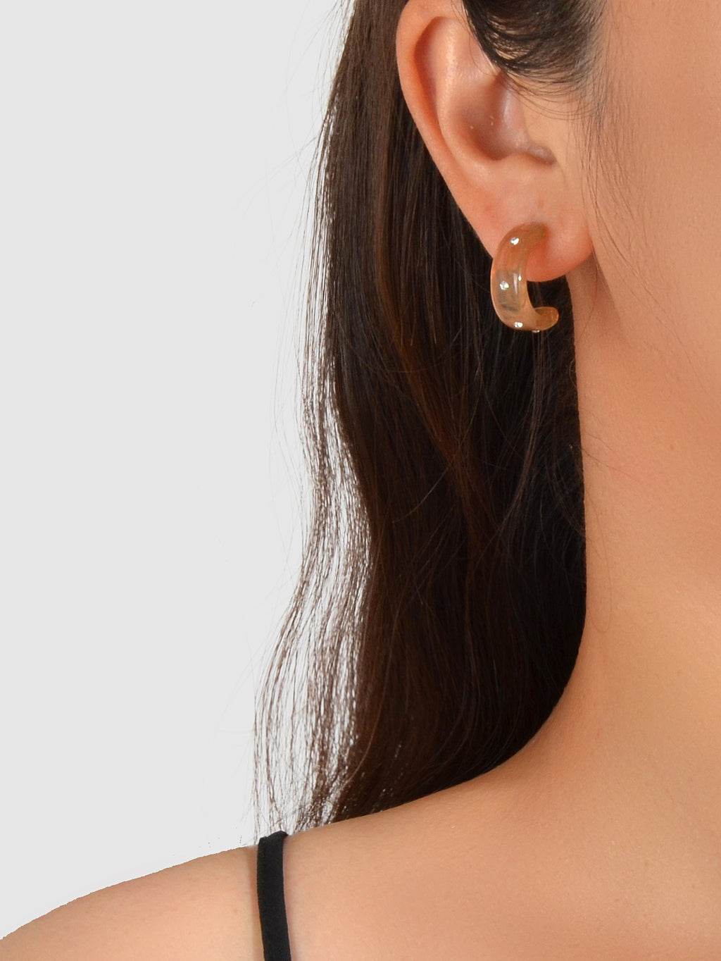 Boho Chic Rhinestone Brown Resin C shape Huggie Pierced Hoop Personality Earring