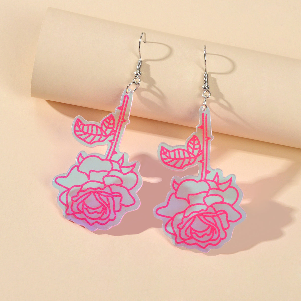 Unique Party Decoration Women Big Resin Hotpink Flower Dangle Female Earrings - Earrings at Dealshubindia