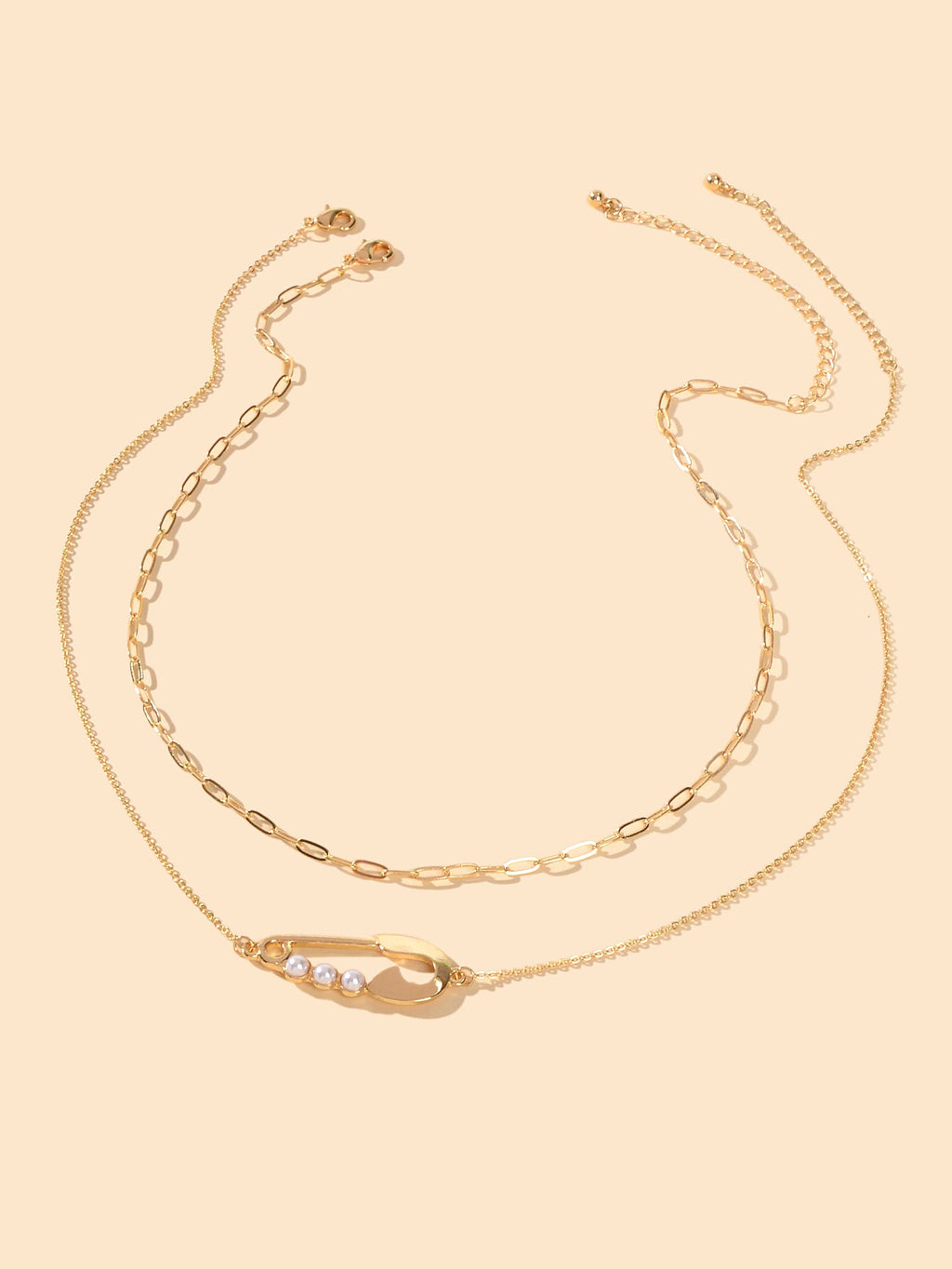 2pcs Popular Accessories Gold Chain Pearl Decor Pin Charm Necklace Women Jewelry