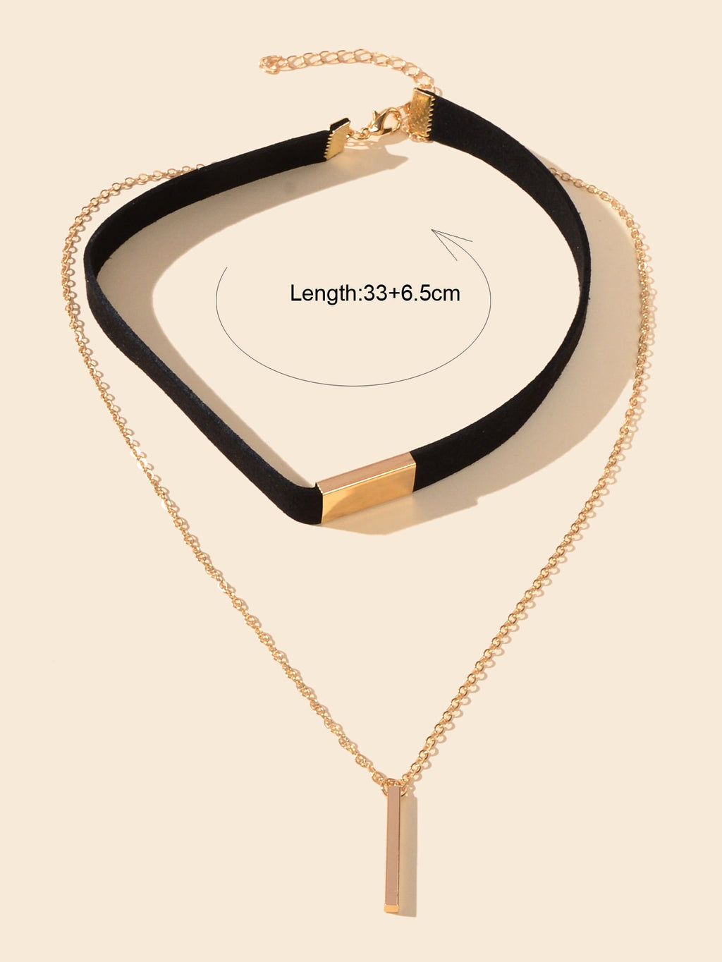 Punk Black Choker Double layer Gold Chain Geometric Charm Necklace Tattoo Choker