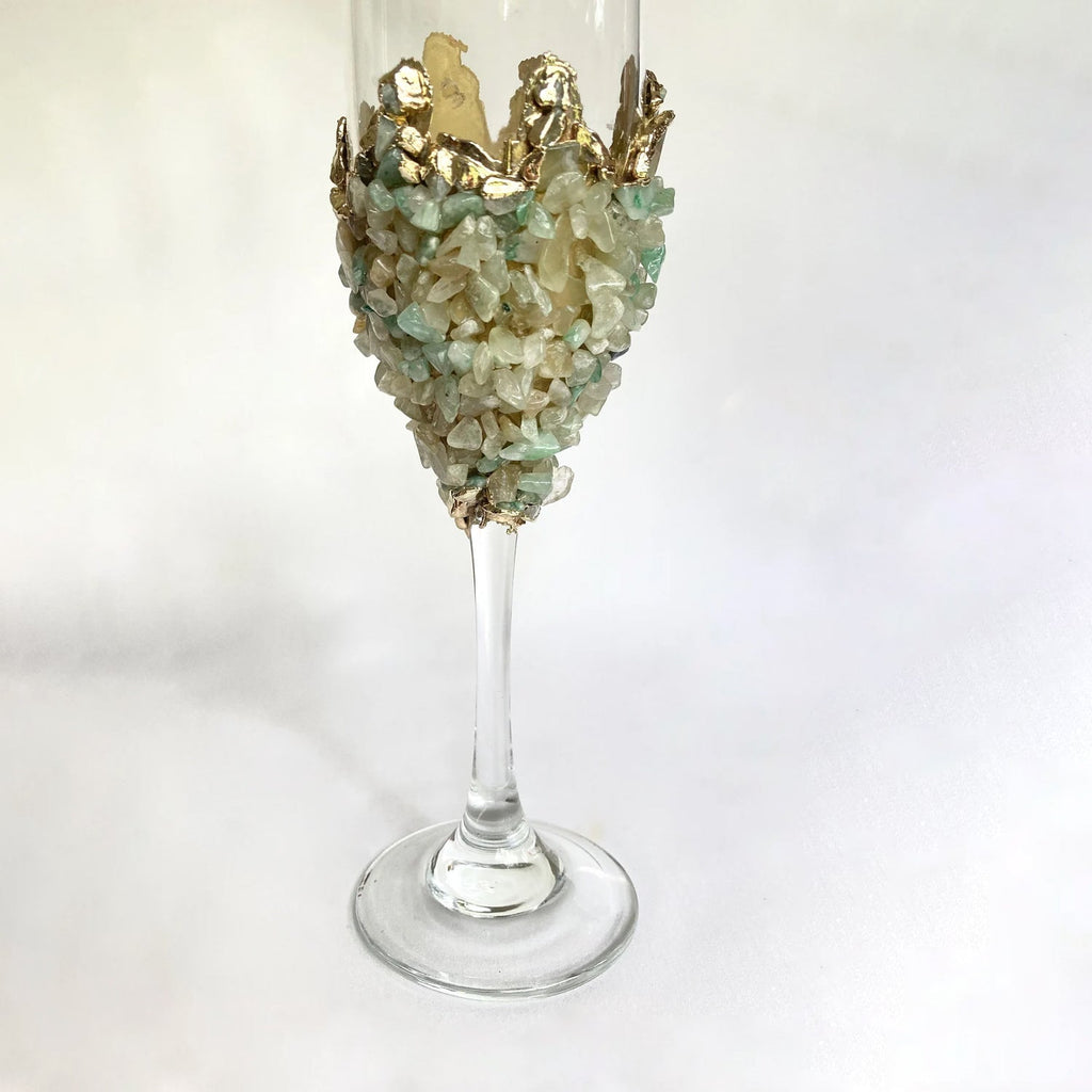 Crystal Champagne Glasses with Light Green Agate – Set of 1 or 2, 7 oz