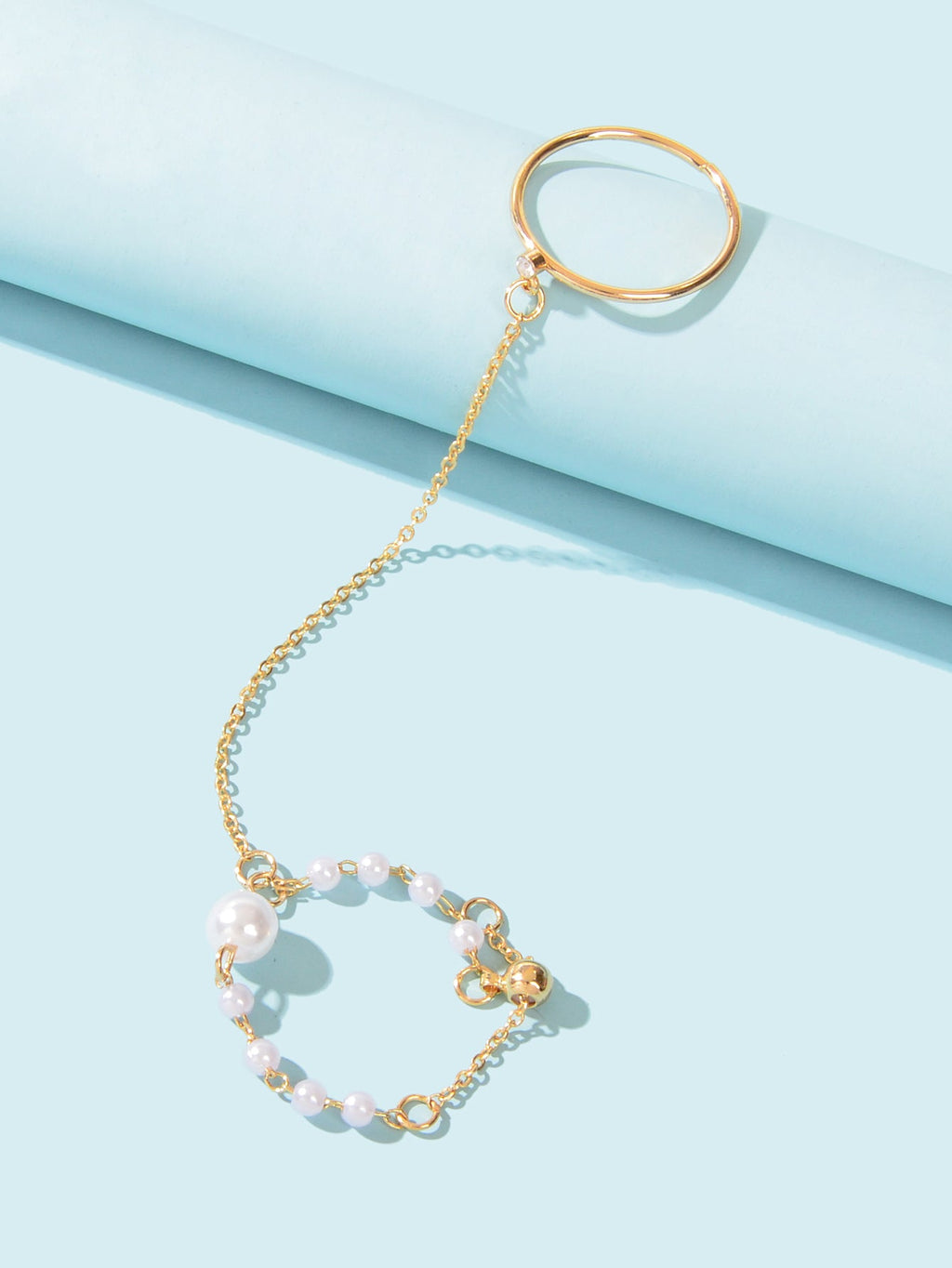 Pearl Punk Stackable Knuckle Chain Tassel Double Finger Midi Rings