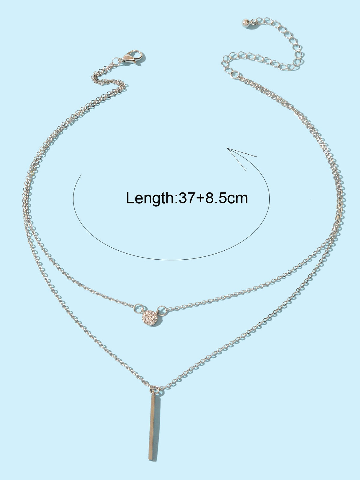 Female Jewellery Rhinestone Double layer Silver Chain Round Bar Pendant Necklace