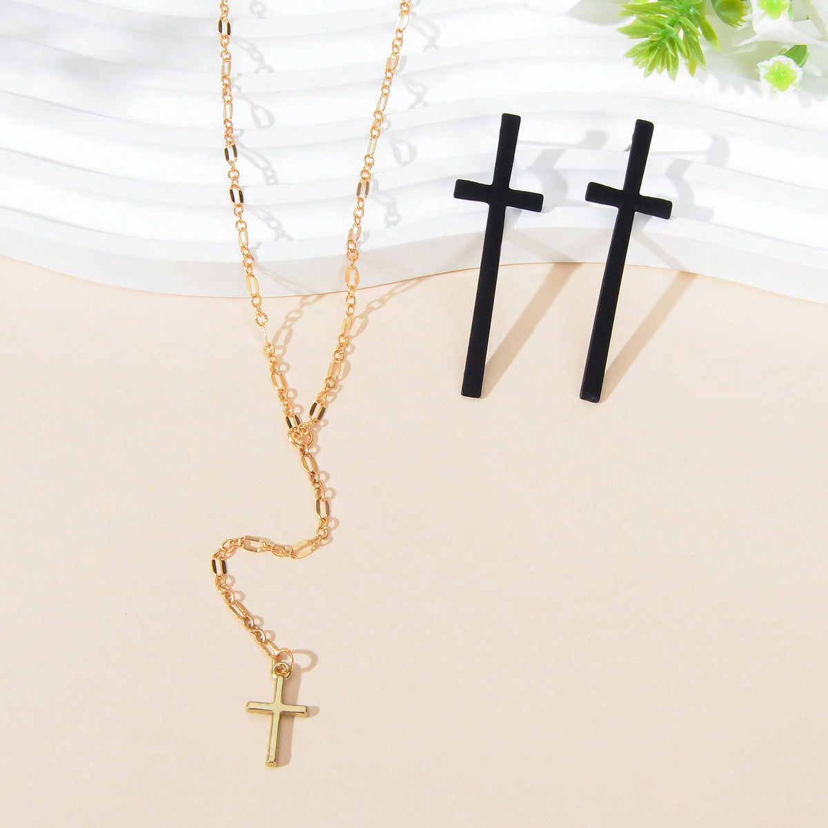 Cross Pendant Necklace and Earrings Set - Symbolic Statement of Faith Jewellery