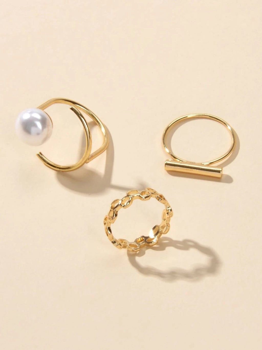 3 pcs Pearl Decor Gold Midi Finger Knuckle Rings set Teens Party Jewellery Gift