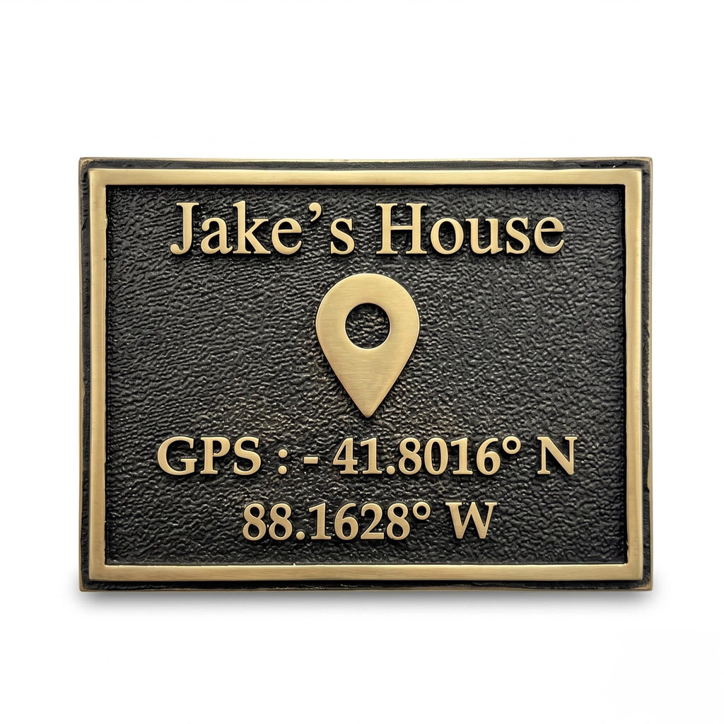 Personalized GPS Coordinates Plaque – Antique Brass Location Sign