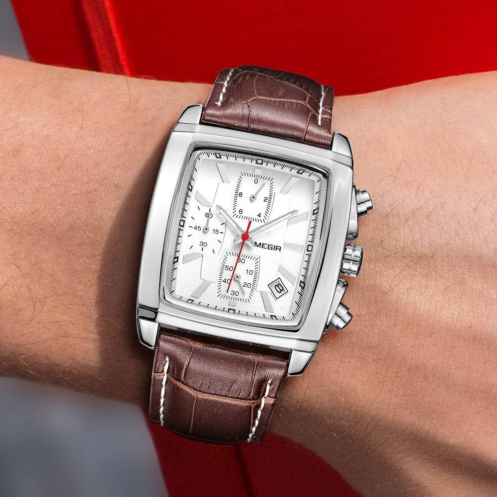 MEGIR Watch Men Business Wristwatch Rectangle Quartz Military Watches Waterproof Luminous Leather Strap Sport Casual Clock Reloj Hombre 2028 - (store front) default at Dealshubindia