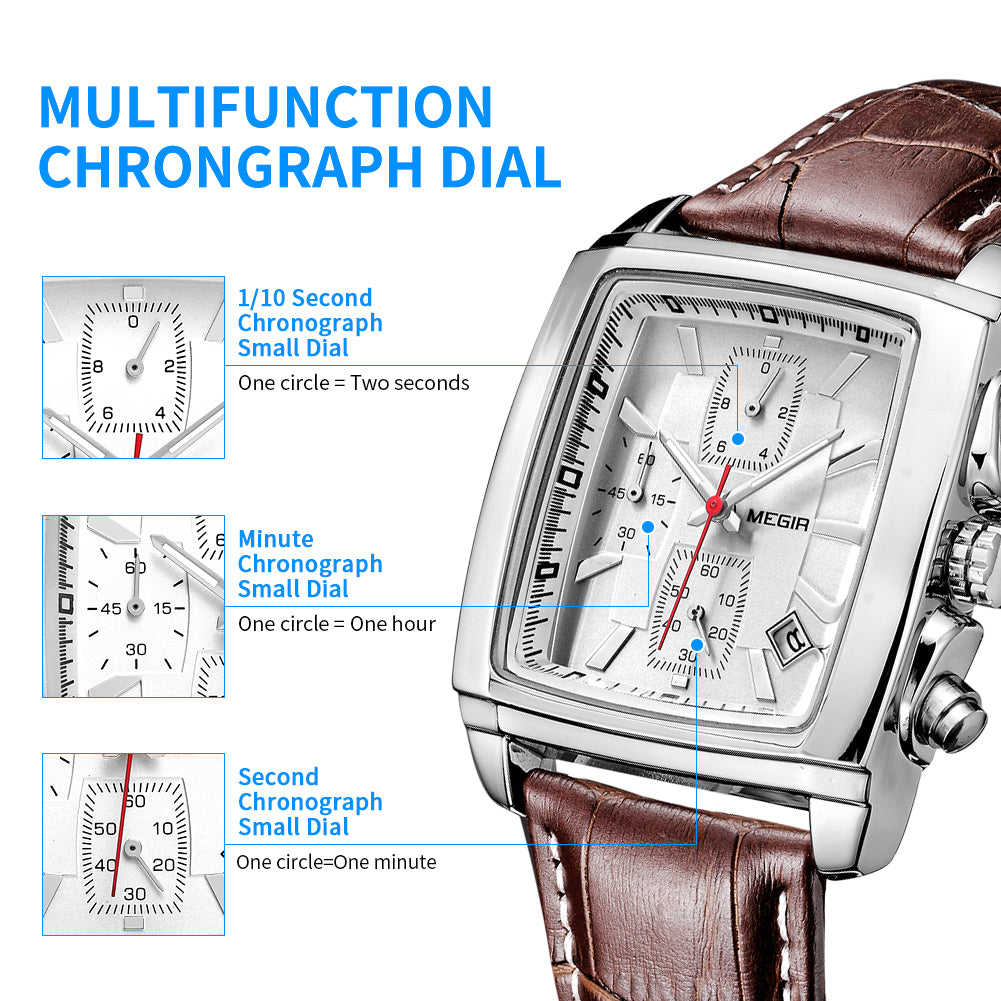 MEGIR Watch Men Business Wristwatch Rectangle Quartz Military Watches Waterproof Luminous Leather Strap Sport Casual Clock Reloj Hombre 2028 - (store front) default at Dealshubindia