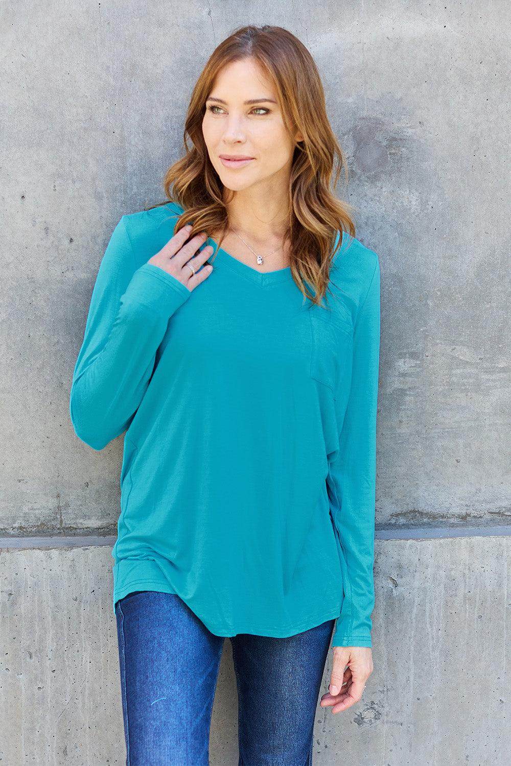 Basic Bae Full Size V-Neck Long Sleeve Top for Women - n/a at Dealshubindia