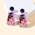 Chinese Style Jewellery Purple Peking Opera Figure Pattern Resin Dangle Earrings