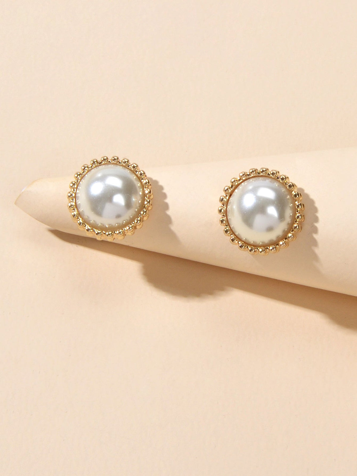 Women Dainty Gifts Gold Silver Plated Pearl Round Stud Wedding Bridal Earrings
