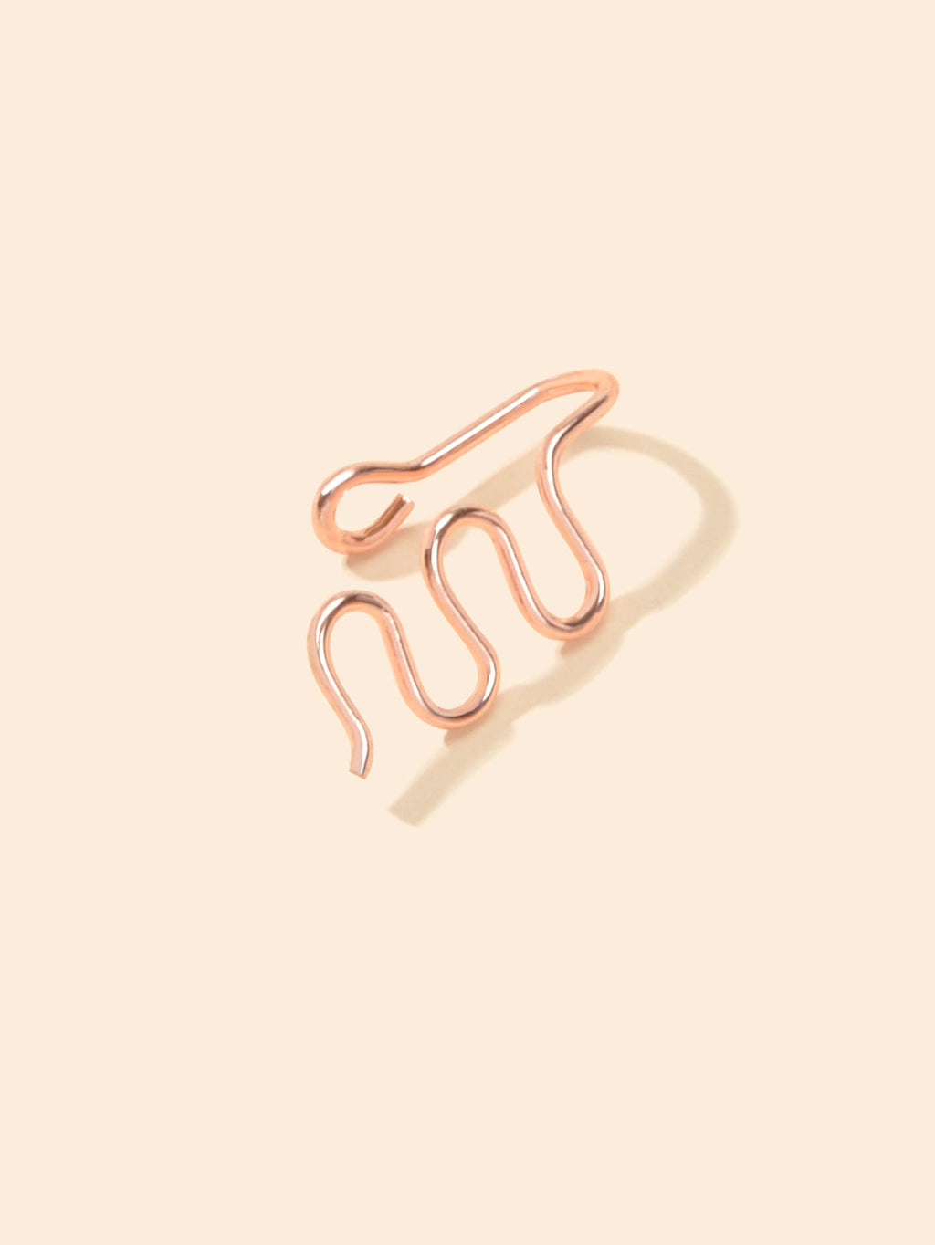 Rose gold geometric faux nose ring, wavy hook front view