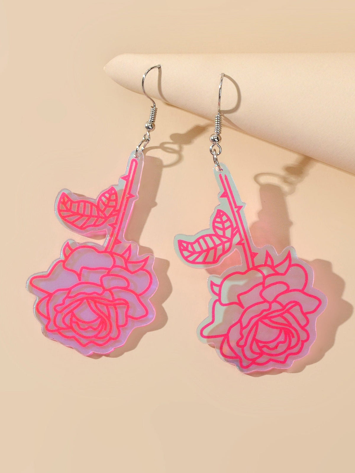 Unique Party Decoration Women Big Resin Hotpink Flower Dangle Female Earrings - Earrings at Dealshubindia
