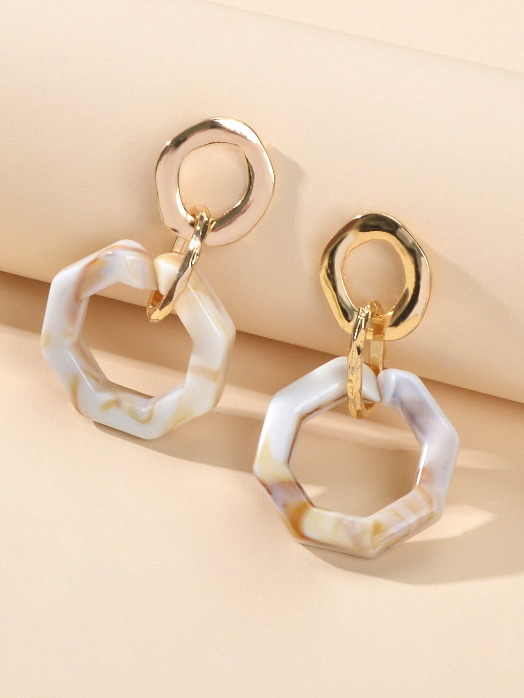 Retro Gold Lock Mottled Acrylic Marble Dangle Geometric Pierced Party Earrings