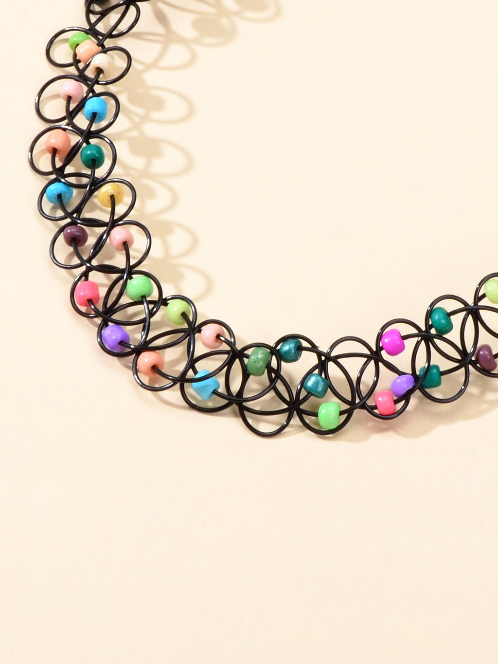 Gothic Colorful Seed Beads Black Rope Elastic Necklace Tattoo Choker Teen Collar