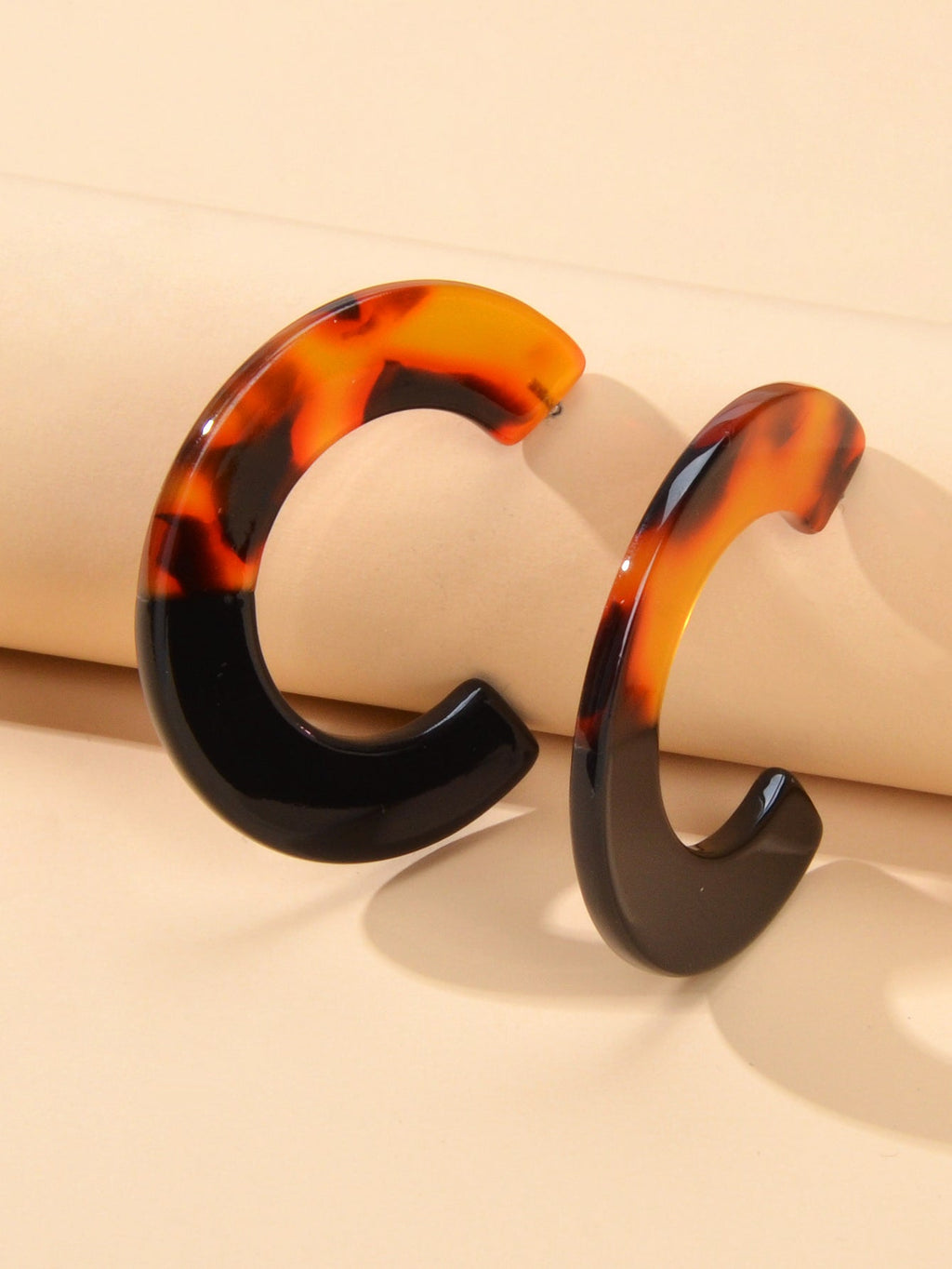 Bohemian Retro Jewellery Amber Color Acrylic Hoop Huggie Pierced Stud Earring